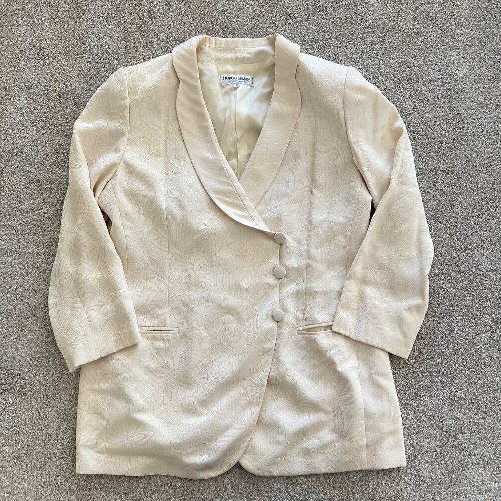 Giorgio Armani Vintage Silk Cream Elegant Floral Jacquard Fabric Blazer Medium - Picture 9 of 13